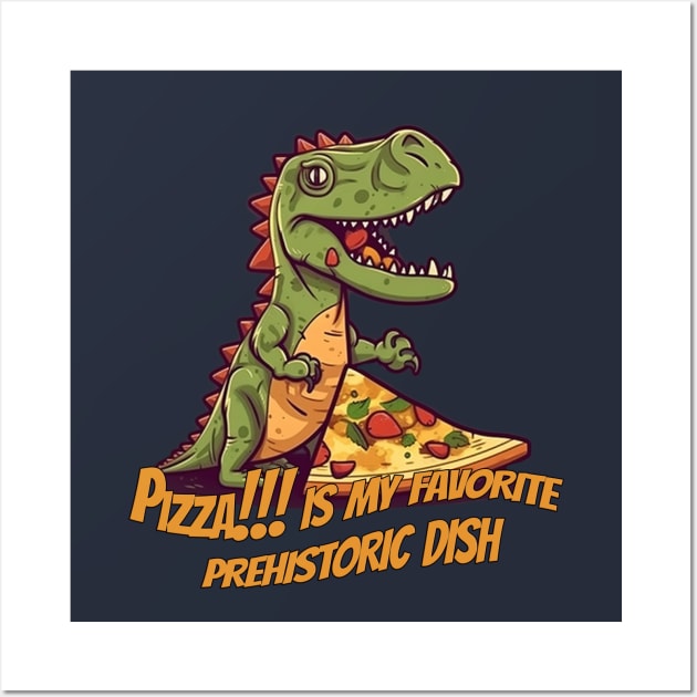 Pizza Lover Dinosaur T-Shirt Design for Foodies and Dino Enthusiasts Wall Art by ABART BY ALEXST 